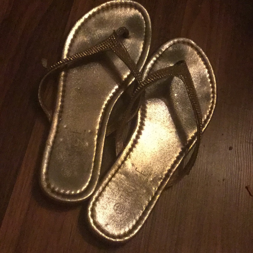 Gold sandals with rhinestones